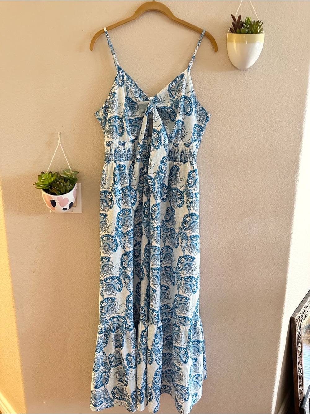 Grace Karin Vintage Floral 70s Boho Maxi Tie Front Dress Large